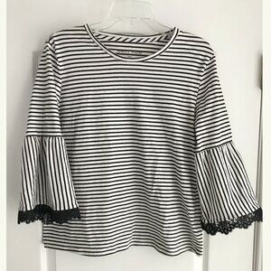 Rebecca Malone Striped Top with 3/4 bell sleeve, size L
